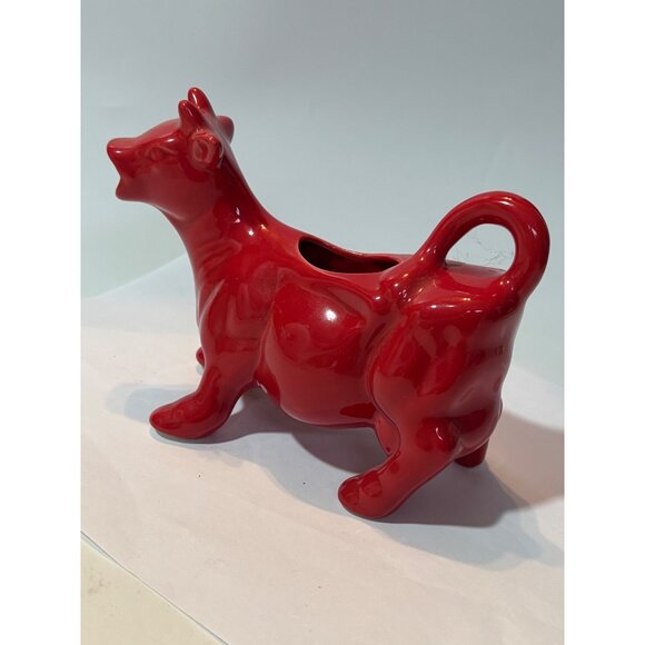 Red Ceramic Cow Creamer Figurine Vintage Milk Jug Kitchen Decor Collectible Glos - Picture 4 of 9